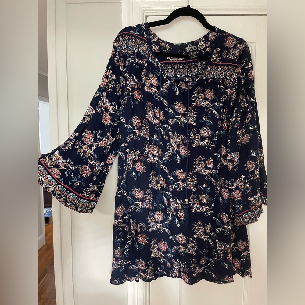 Navy long sleeve paisley patterned dress or tunic